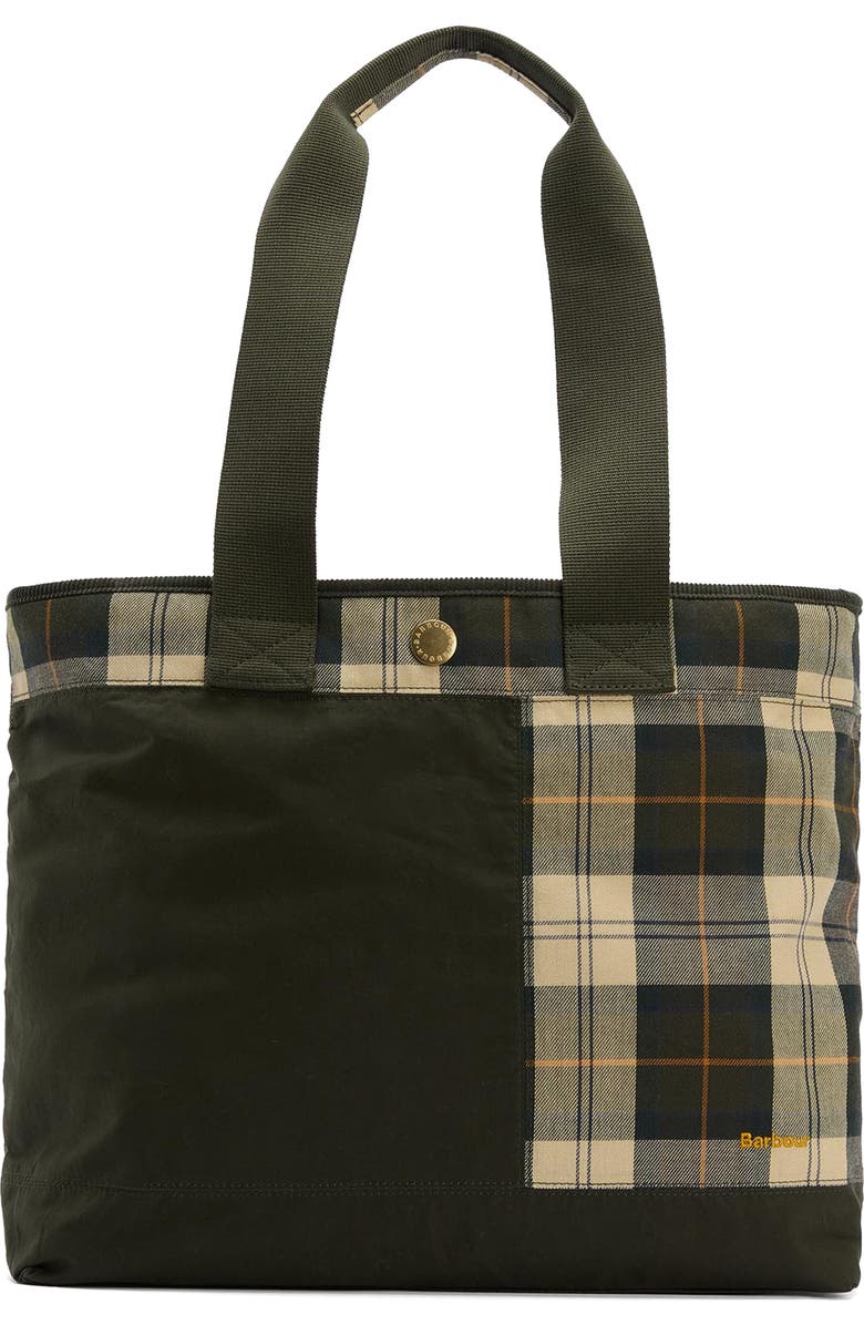 Barbour Mya Patchwork Cotton Tote, Main, color, Sage/ Ancient