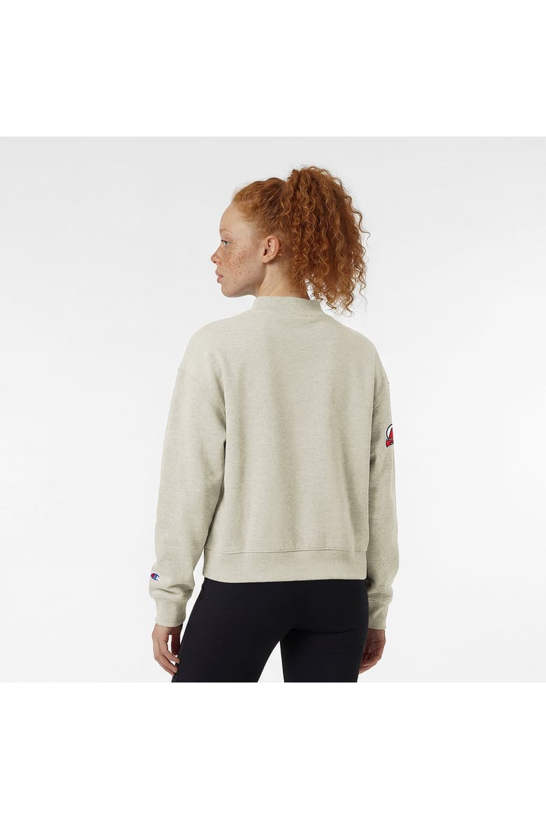 Women's Champion  Oatmeal New Jersey Devils Collar Script Triumph Fleece Crewneck Sweatshirt, Alternate, color, Oatmeal