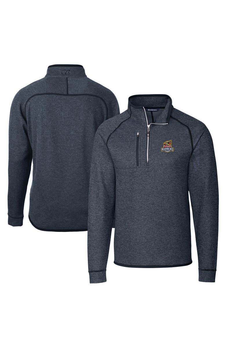 Cutter & Buck Men's Cutter & Buck Heather Navy Toledo Mud Hens Big & Tall Mainsail Sweater-Knit Half-Zip Pullover Jacket, Main, color, 