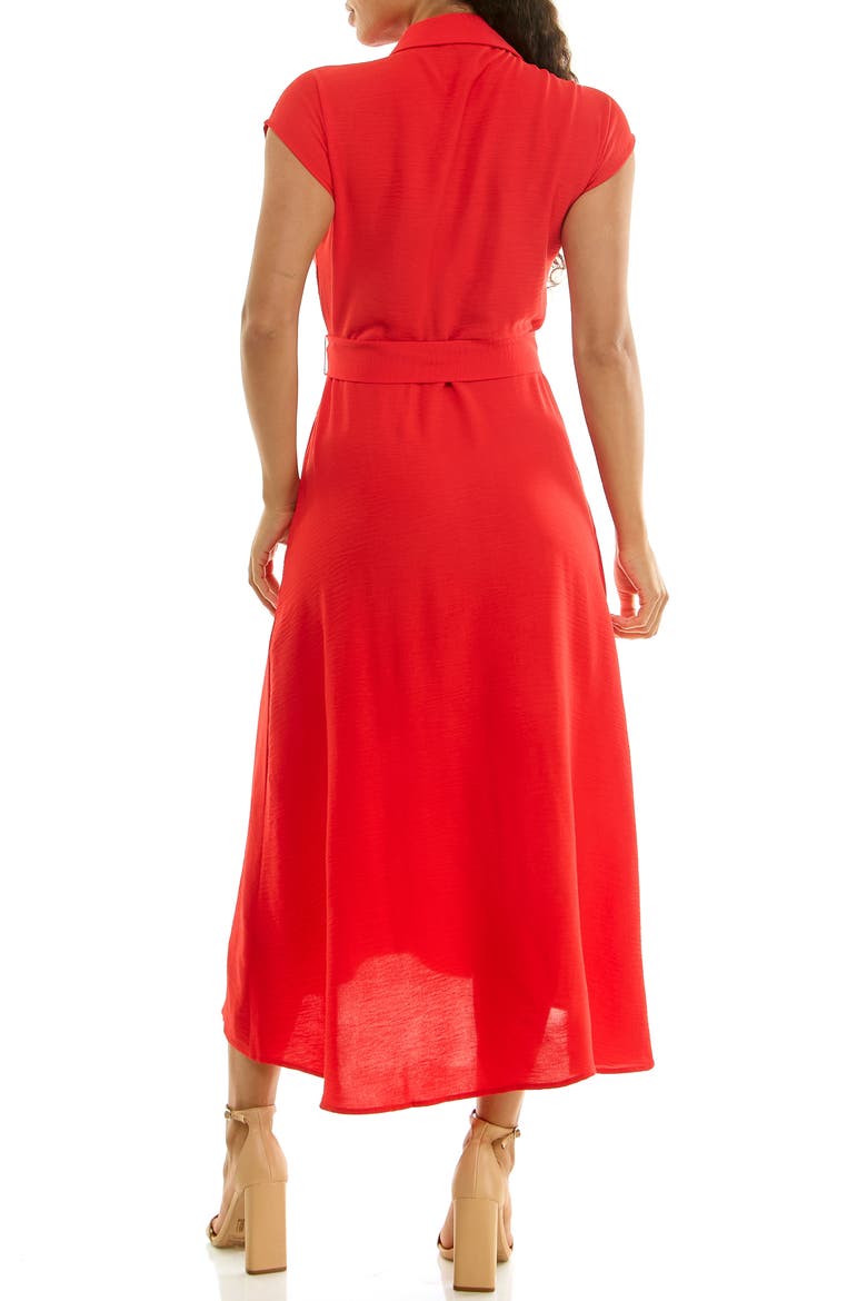 Tie Waist Midi Shirtdress, Alternate, color, POPPY RED