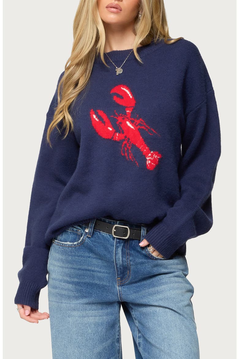 Don't Be Shellfish Oversize Jacquard Sweater, Main, color, NAVY