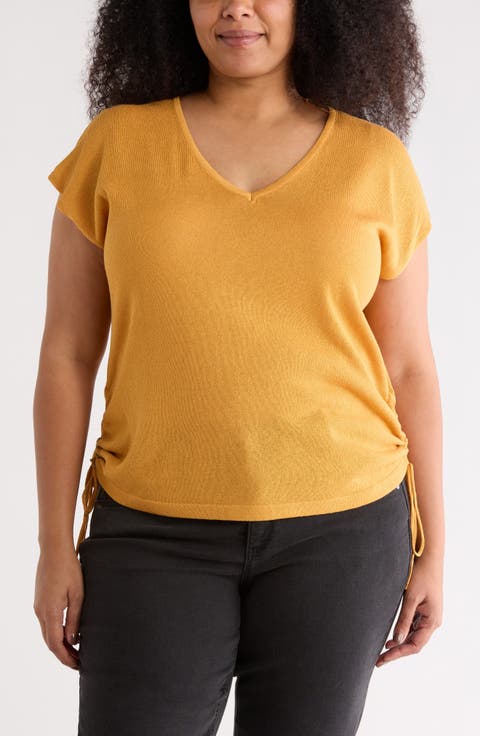 Ruched Cap Sleeve Sweater (Plus)