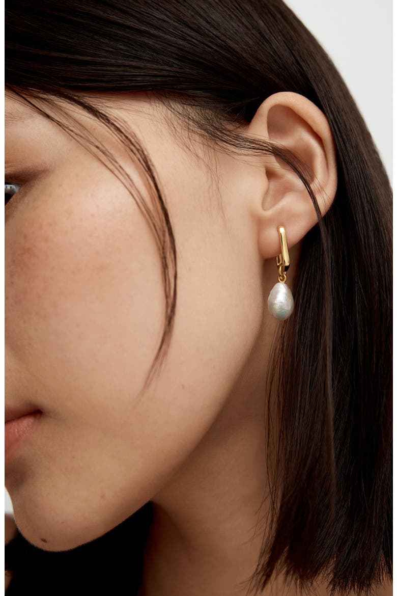 Mini Alta Freshwater Pearl Huggie Hoop Drop Earrings, Alternate, color, 18K GOLD VERMEIL/ PEARL