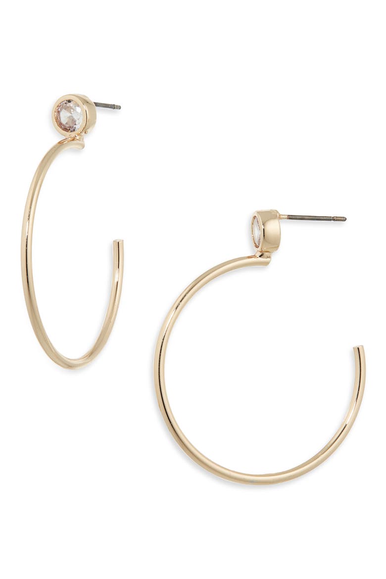 Bezel Cubic Zirconia Thin Hoop Earrings, Main, color, CLEAR- GOLD