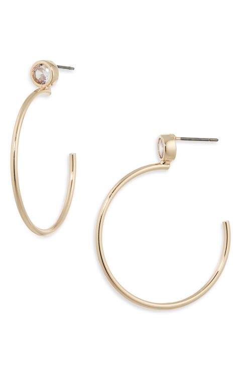 Bezel Cubic Zirconia Thin Hoop Earrings