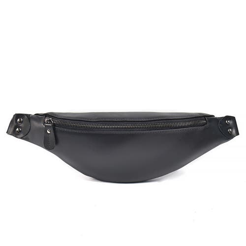 Steel Horse Leather Sigrid Smooth Black Leather Waist Bag | Smooth Black Leather Fanny Pack