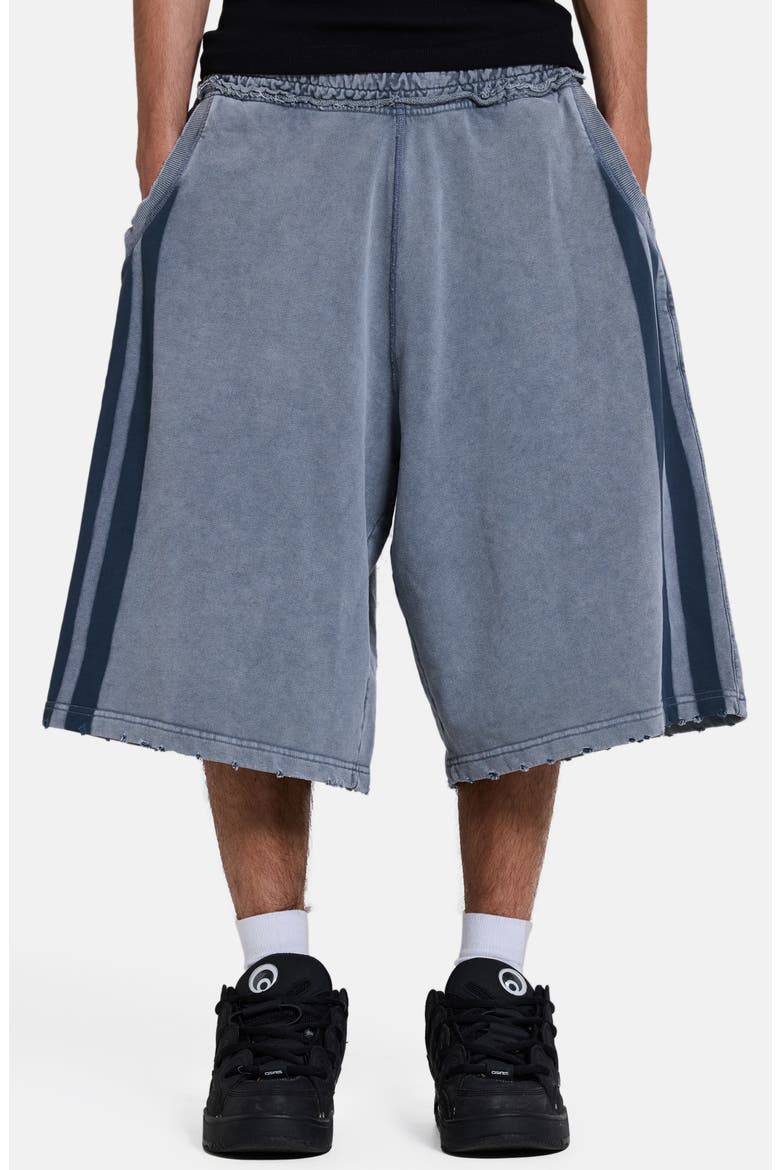 Distressed Washed Side Stripe Monster Sweat Shorts, Main, color, CHARCOAL