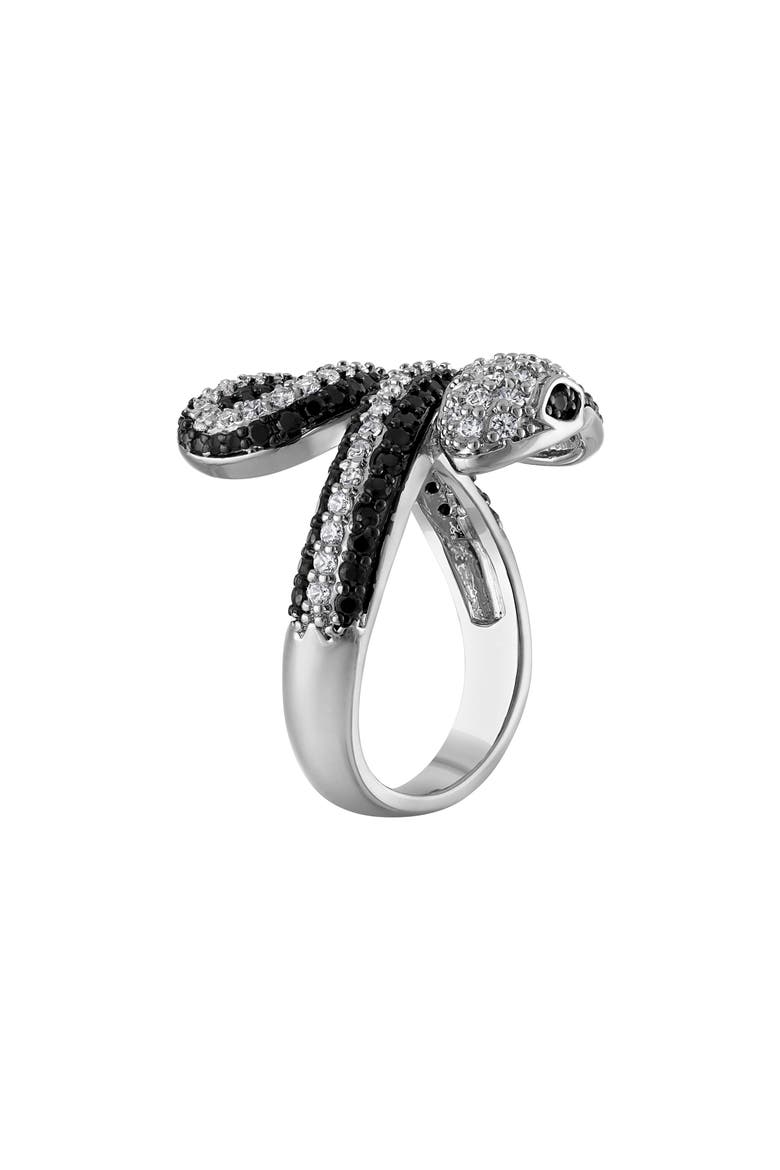 Snake Pavé Cubic Zirconia Ring, Alternate, color, BLACK/ WHITE