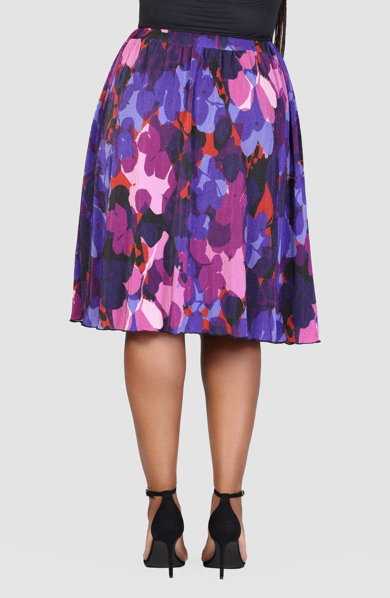 24seven Comfort Apparel Shimmery Pleated Floral Skirt, Alternate, color, Purple Multi