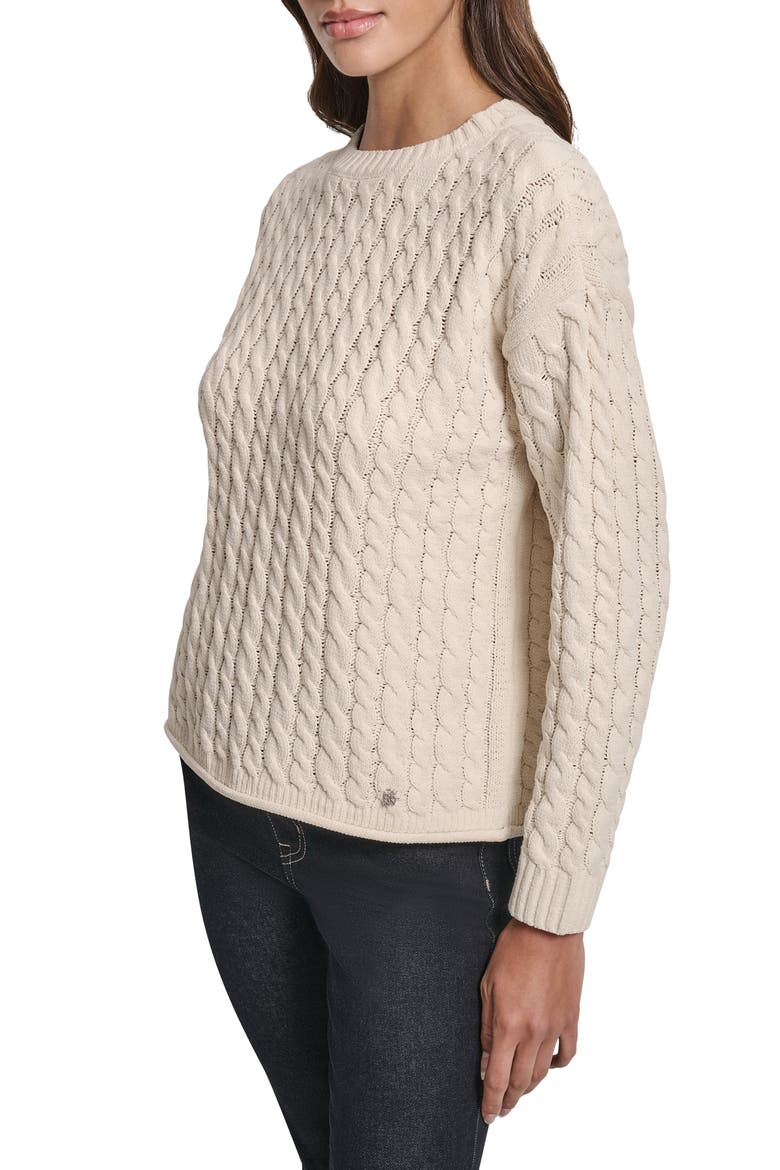 Cable Knit Crewneck Sweater, Alternate, color, BLONDE