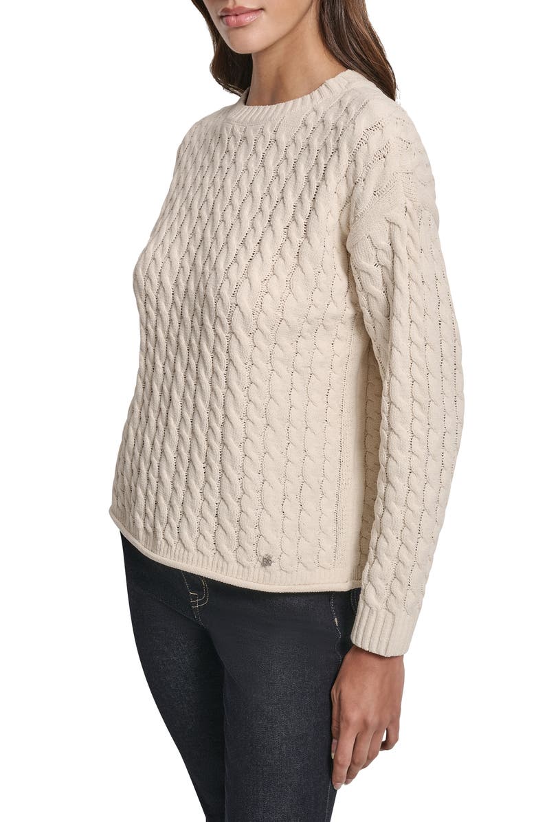 DKNY Jeans Cable Knit Crewneck Sweater, Alternate, color, Blonde