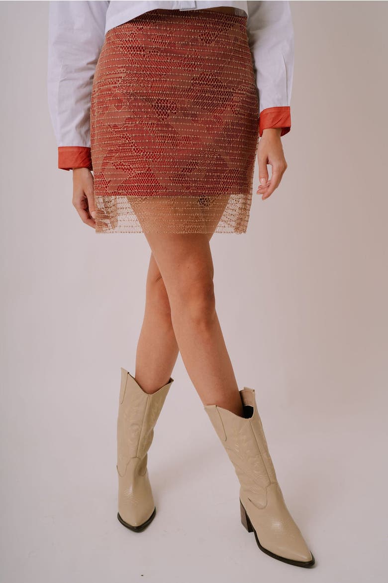 Katie Lace Mini Skirt, Alternate, color, Terracotta