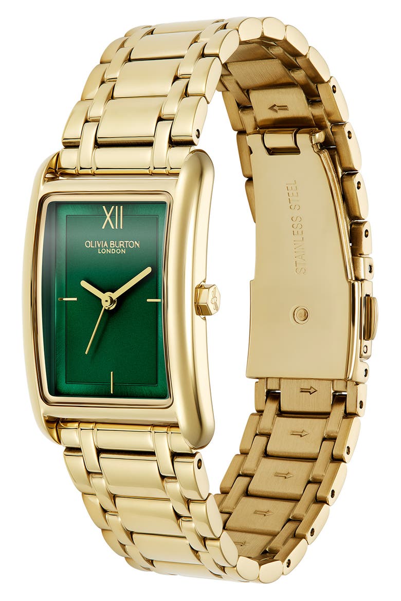 Grove Rectangular Bracelet Watch, 23mm, Alternate, color, GOLD/ FOREST GREEN
