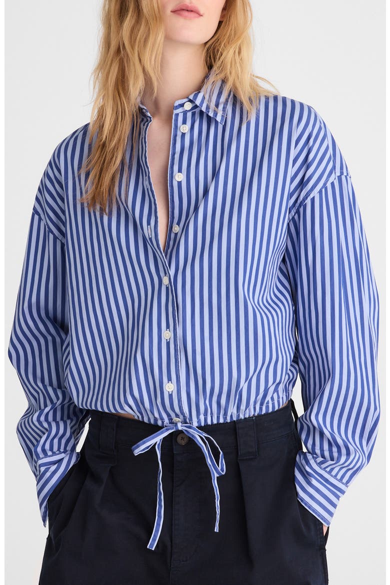 Drawstring Button Up Poplin Shirt, Main, color, FRENCH BLUE