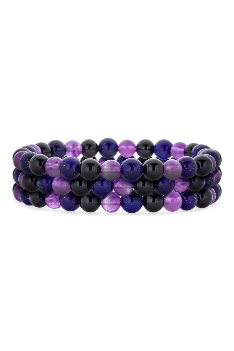 Set of 3 Beaded Stretch Bracelet, Main, color, PURPLE