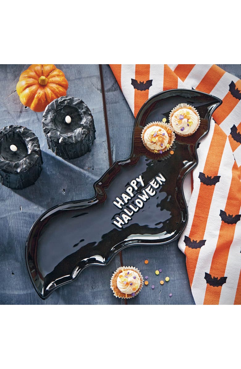 tag Happy Halloween Black Bat Ceramic Serving Platter, Alternate, color, Black