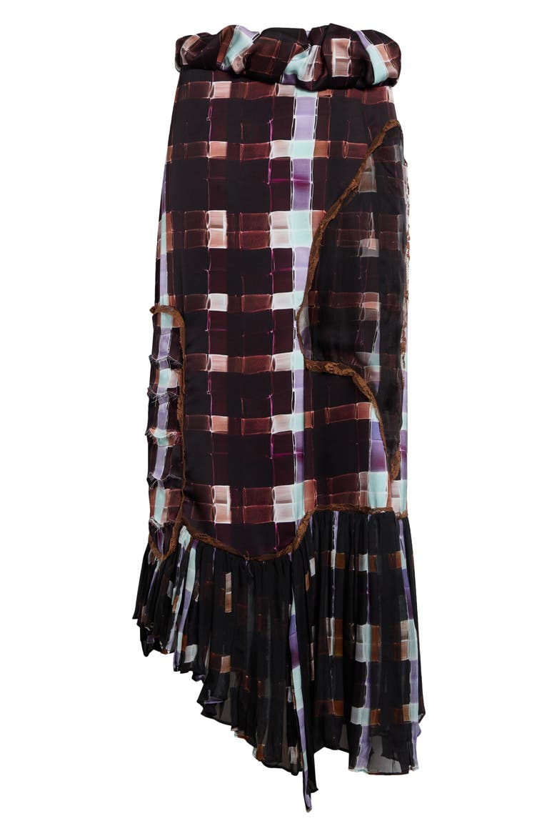 Lily Painted Plaid Asymmetric Satin Midi Skirt, Alternate, color, CHOCOLATE PAINTED PLAID