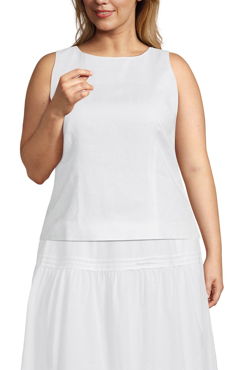 Lands' End Linen Sleeveless Peplum Top, Main, color, White