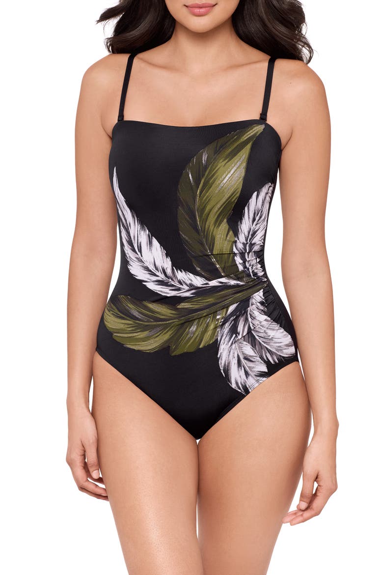 Boca Grande Avanti Strapless One-Piece Swimsuit, Main, color, BLACK/ MULTI