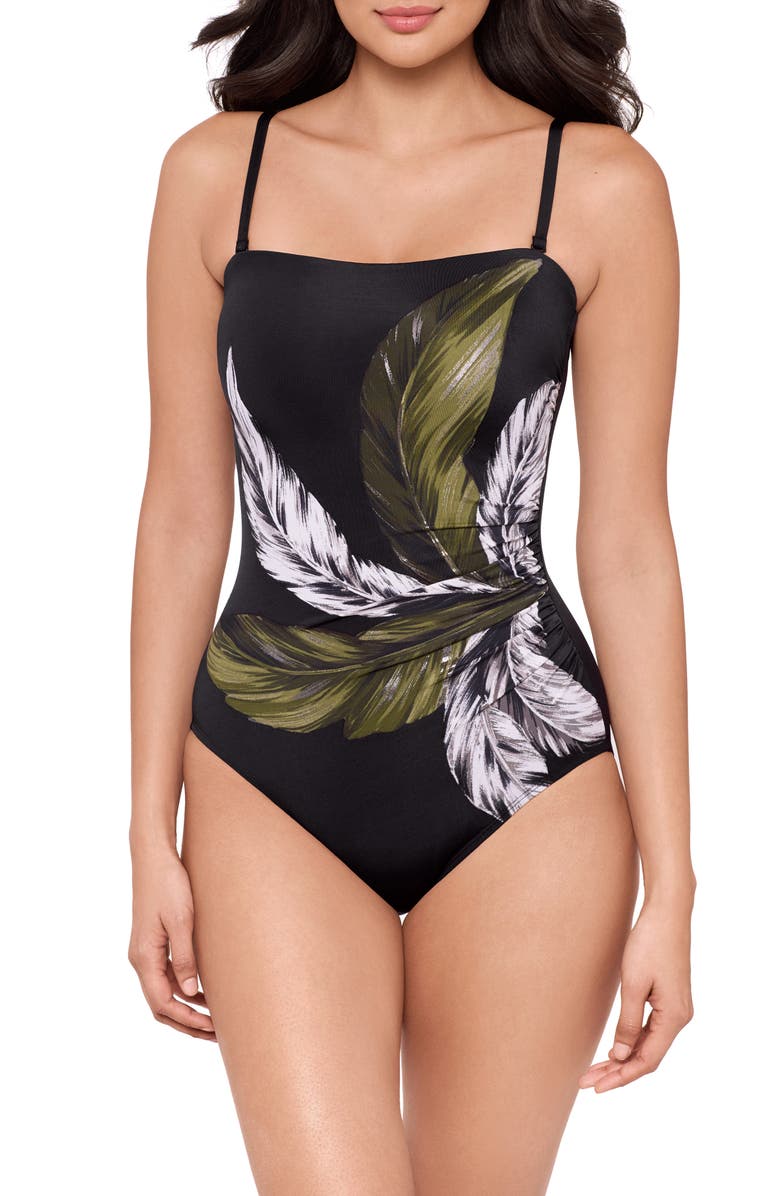 Miraclesuit<sup>®</sup> Boca Grande Avanti Strapless One-Piece Swimsuit, Main, color, Black/ Multi