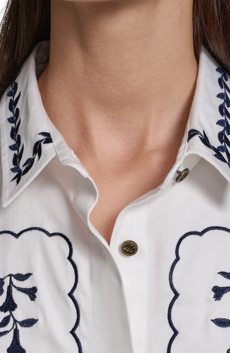KARL LAGERFELD PARIS <p>Embroidered Button-Up Shirt</p>, Alternate, color, Soft White