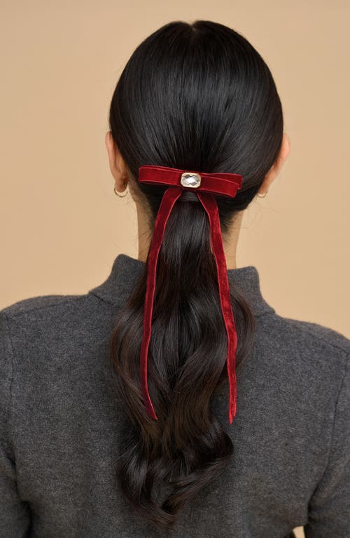 Kitsch Velvet Rhinestone Bow Hair Clip In Red