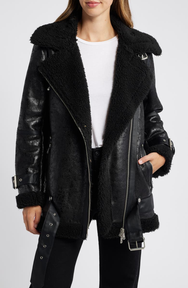 Avec Les Filles Faux Shearling Biker Jacket, Alternate, color, 
