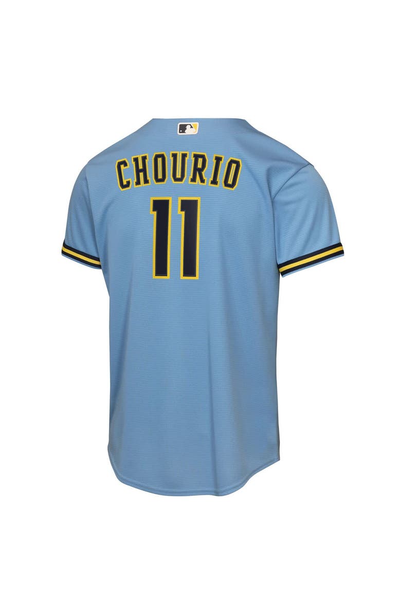 Nike Youth Nike Jackson Chourio Light Blue Milwaukee Brewers Road Replica Jersey, Alternate, color, Light Blue