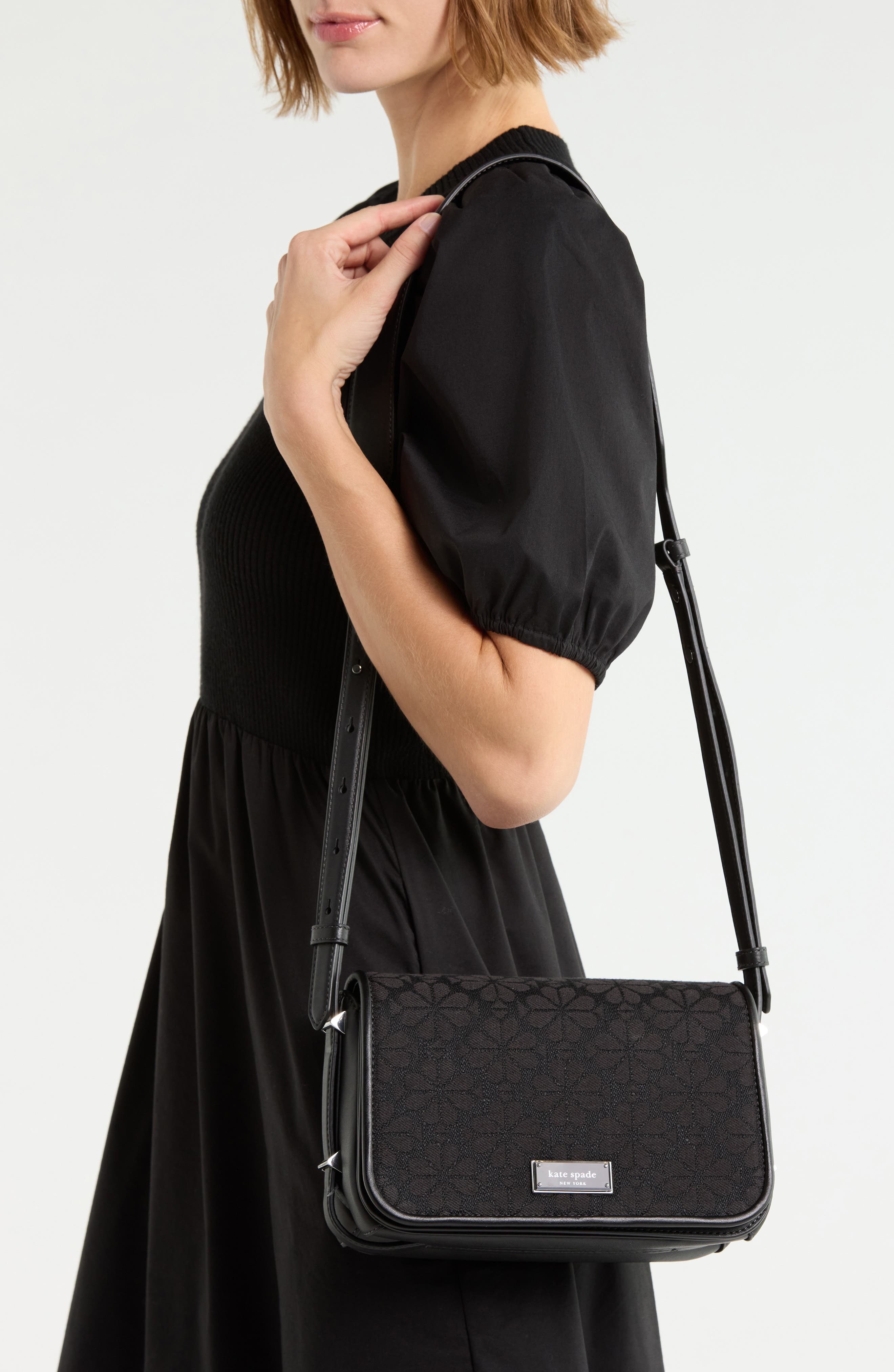 Liv Spade Flower Jacquard Crossbody Bag, Alternate, color, BLACK MULTI