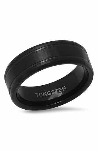 HMY JEWELRY Men's Black Tungsten Brushed Band Ring