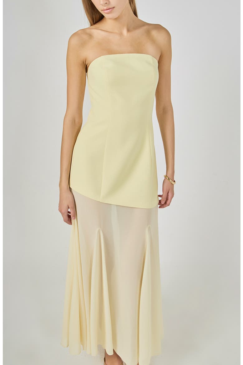 Strapless Combined Godet Maxi Dress, Alternate, color, YELLOW