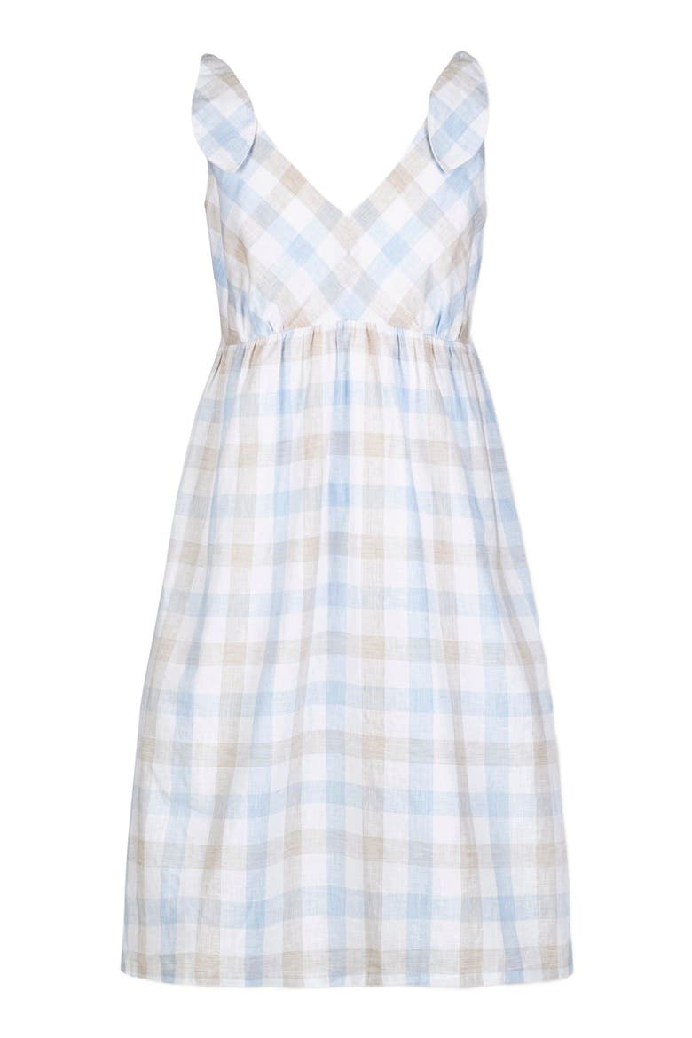 Women's Sleeveless Bow Shoulder Dress, Alternate, color, Classic Blue and Taupe Check