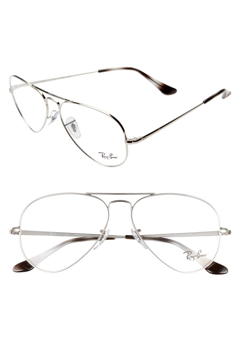 55mm Aviator Optical Glasses, Main, color, SILVER/ CLEAR