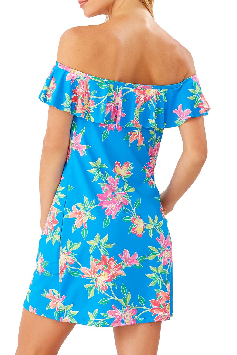 Sun Lilies Off the Shoulder Ruffle Spa Dress, Alternate, color, AZURE BLUE