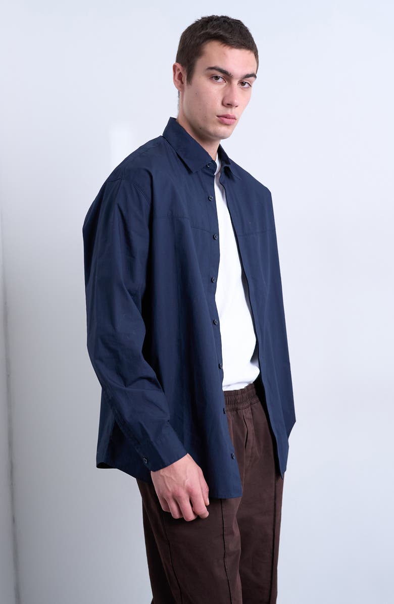 Topman Oversize Formal Cotton Button-Up Shirt, Alternate, color, Navy