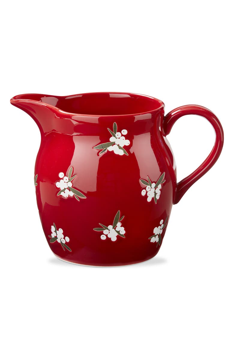 tag Red Ceramic Sprig Pitcher Beverage Server for Christmas, Main, color, 