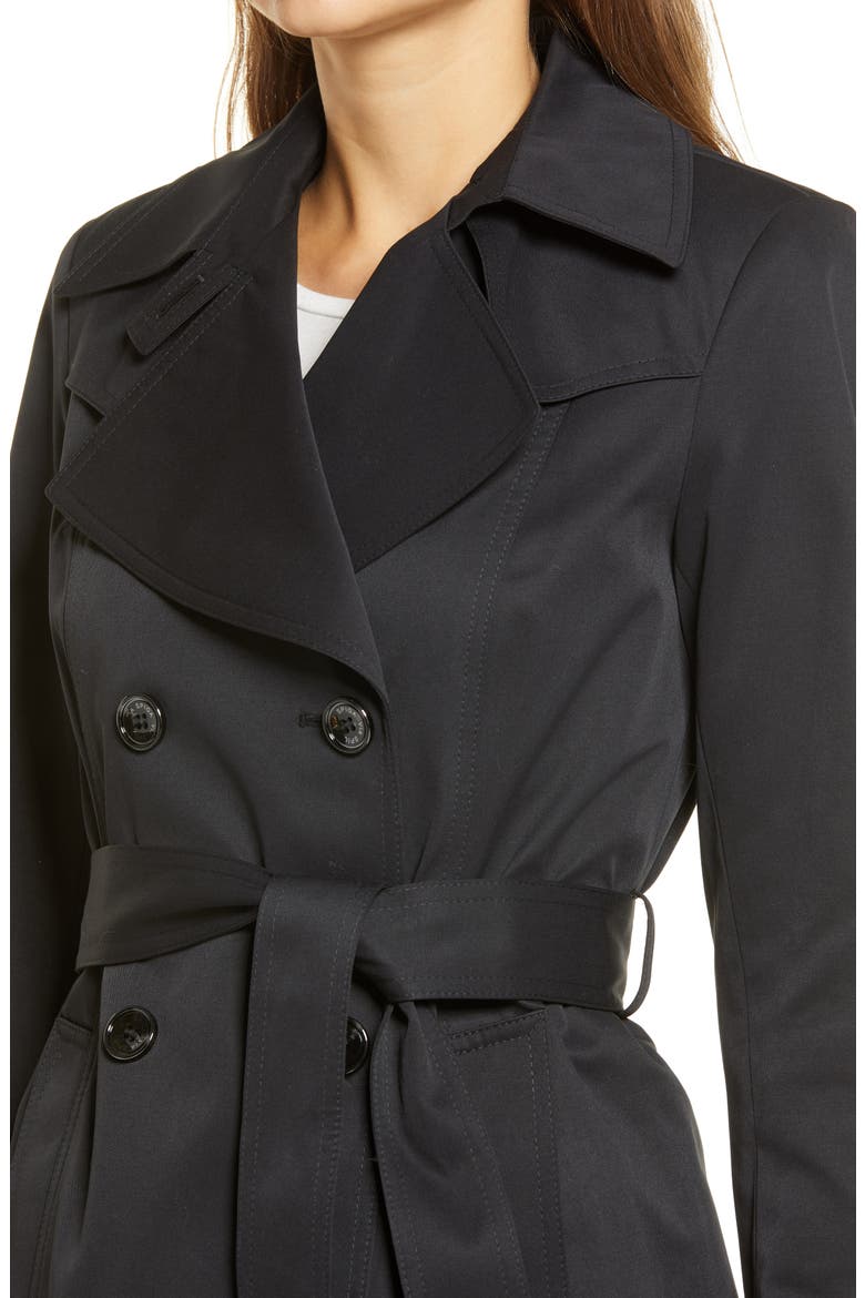 Double Breasted Belted Raincoat, Alternate, color, BLACK