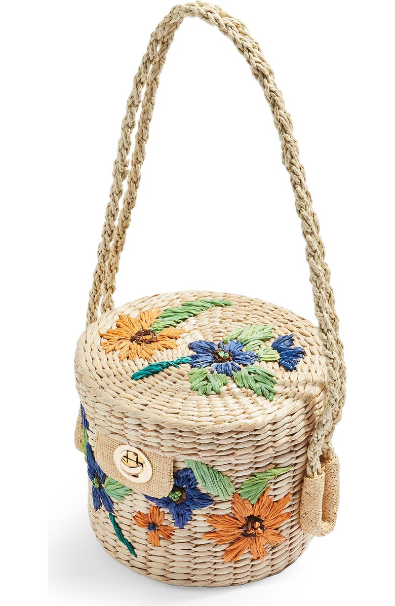 Topshop Fable Floral Straw Bucket Bag, Alternate, color,