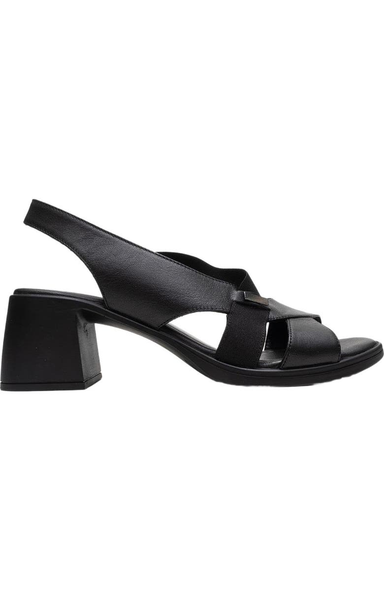 Forever & Always Shoes Crina Elasticated Leather Chunky Heel Sandal, Alternate, color, Black Leather