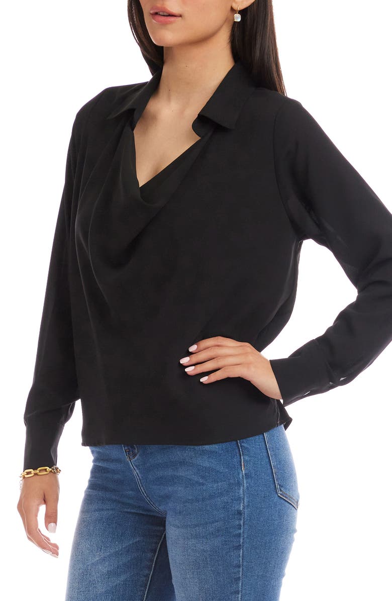 Karen Kane Collared Cowl Neck Top, Alternate, color, Black