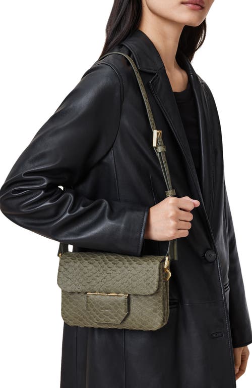 Allsaints Jupiter Snake Embossed Leather Crossbody Bag In Green