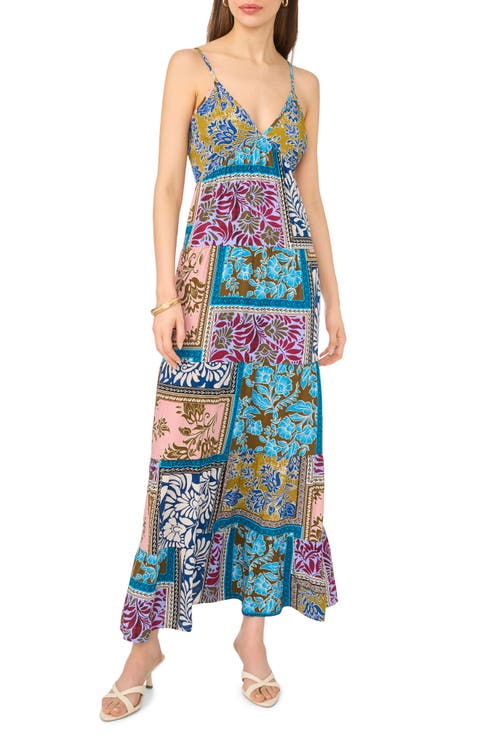 Patchwork Print Empire Waist Tiered Maxi Dress