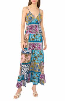 Halogen® Patchwork Print Empire Waist Tiered Maxi Dress