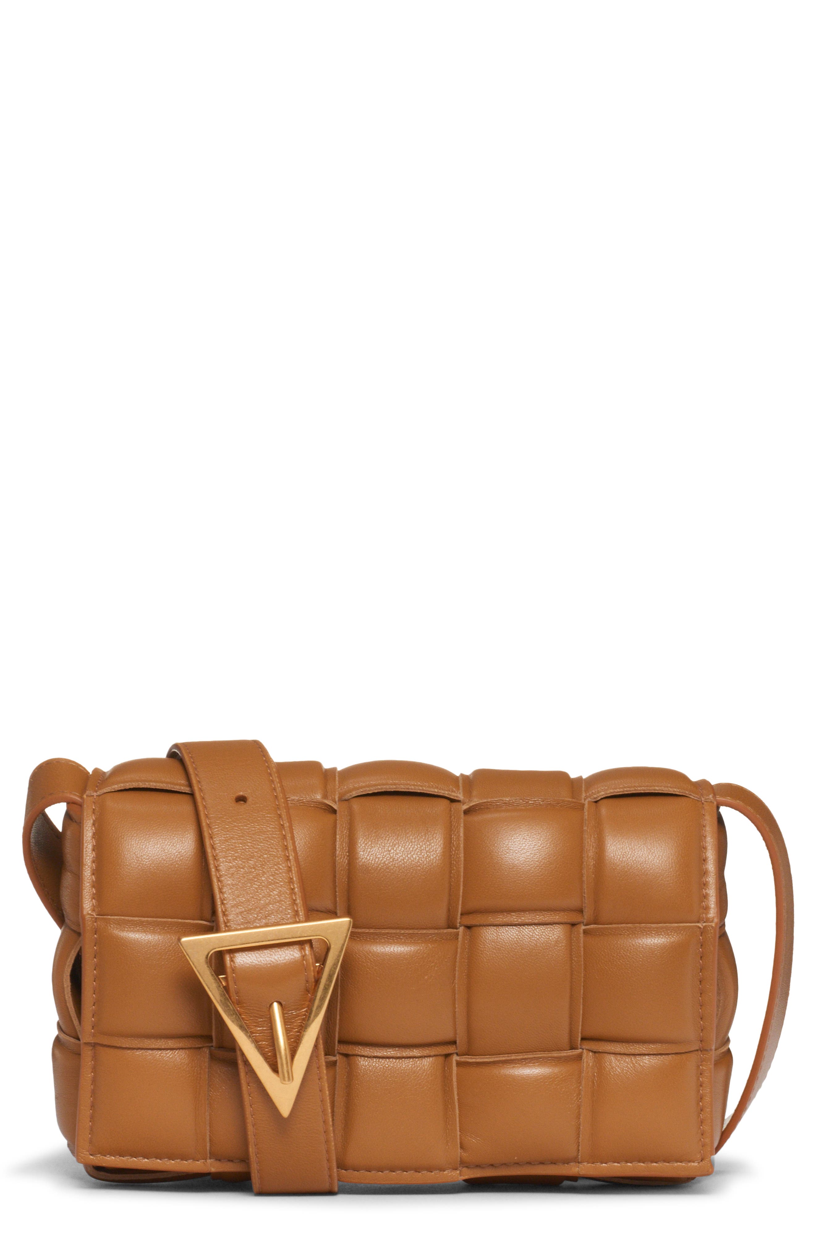 Small Padded Cassette Intrecciato Leather Crossbody Bag, Main, color, CAMEL 20-GOLD