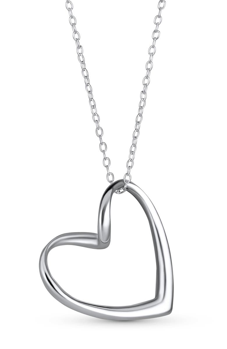 BLING JEWELRY Sterling Silver Open Heart Pendant Necklace, Main, color, Silver