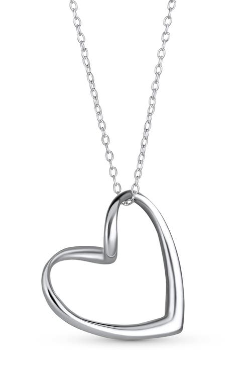 Sterling Silver Open Heart Pendant Necklace