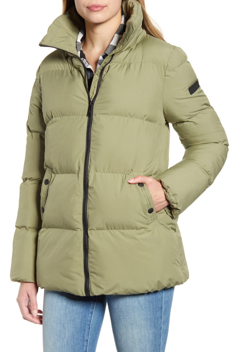 Water Repellent Faux Fur Trim Puffer Jacket, Alternate, color, GREEN