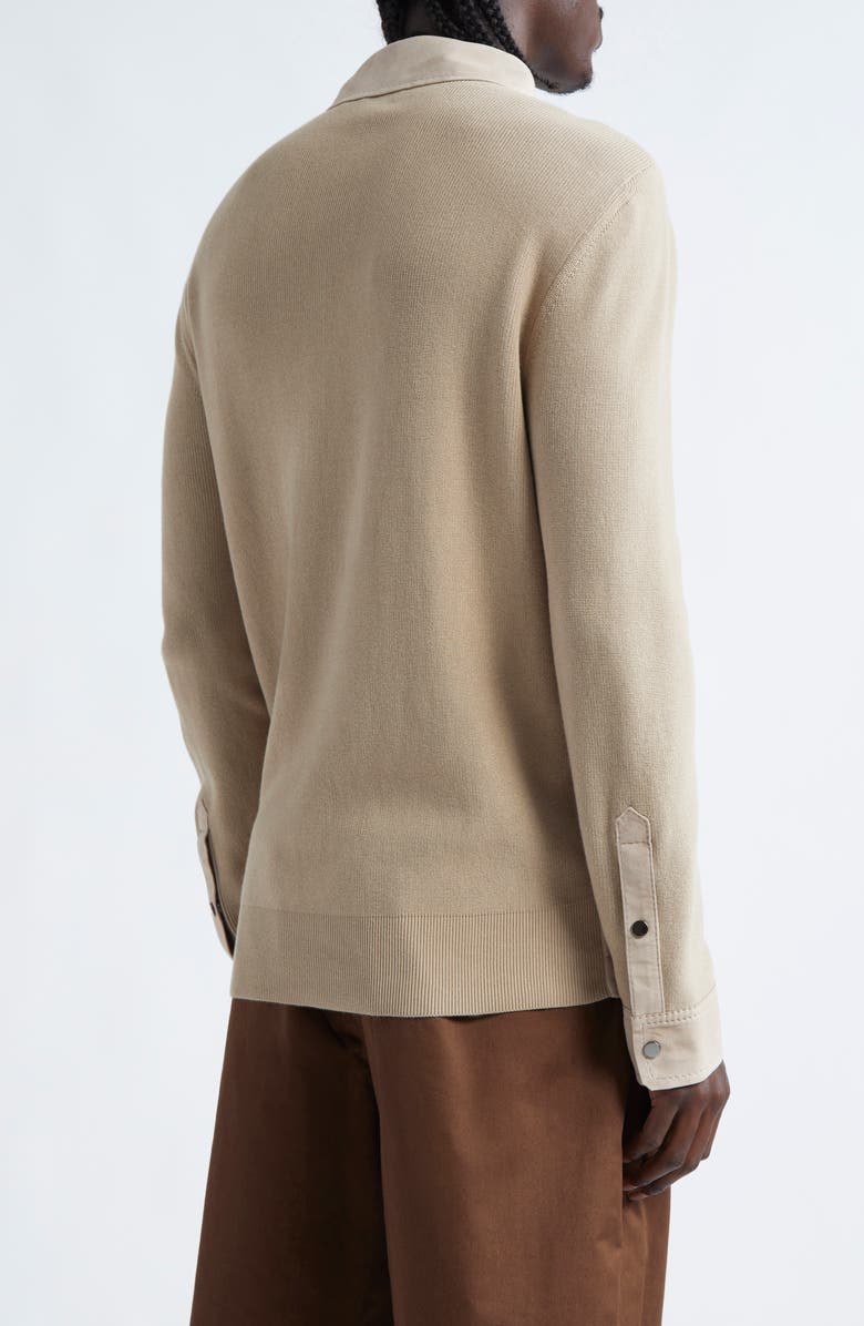 Moncler Leather & Cotton Knit Overshirt, Alternate, color,