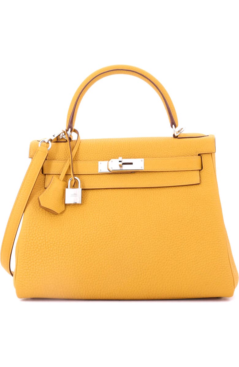 Pre-Owned Hermes Kelly Handbag Yellow Togo with Palladium Hardware 28, Main, color, Jaune Ambre