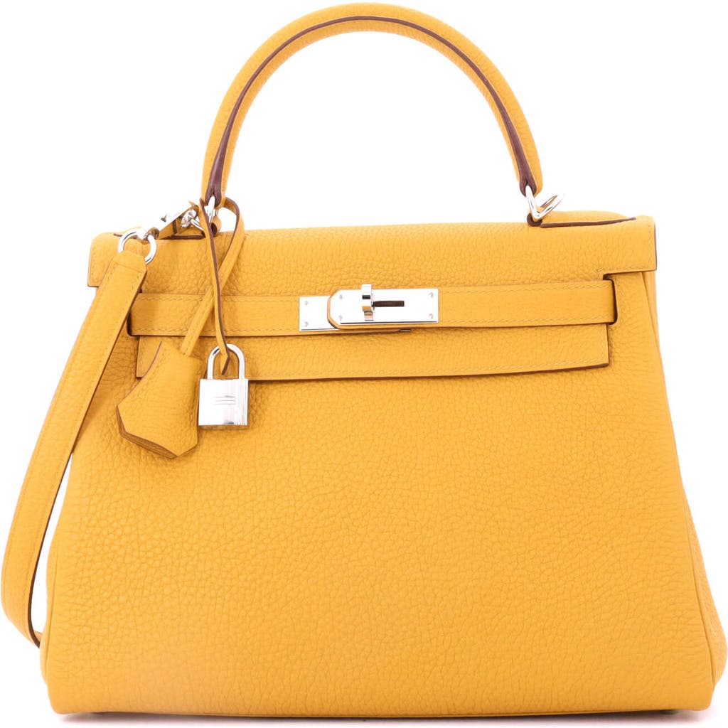 Pre-owned Hermes Hermes Kelly Handbag Yellow Togo With Palladium Hardware 28 In Yellow